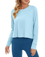 G4Free Activewear - Lightweight Cropped Workout Sun Long Sleeve Tops -GF24B209AA-S-GF24B209AB-M-GF24B209AC-L-GF24B209AD-XL-GF24B209AF-XS
