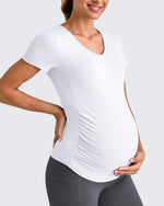 G4Free Activewear - Lightweight V Neck Side Ruched Maternity Short Sleeve -GF25KY453BA-S-GF25KY453BB-M-GF25KY453BC-L-GF25KY453BD-XL-GF25KY453BE-XXL