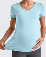 G4Free Activewear - Lightweight V Neck Side Ruched Maternity Short Sleeve -GF25KY453BA-S-GF25KY453BB-M-GF25KY453BC-L-GF25KY453BD-XL-GF25KY453BE-XXL