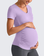 G4Free Activewear - Lightweight V Neck Side Ruched Maternity Short Sleeve -GF25KY453BA-S-GF25KY453BB-M-GF25KY453BC-L-GF25KY453BD-XL-GF25KY453BE-XXL