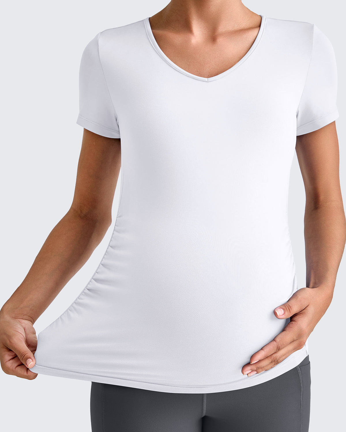 G4Free Activewear - Lightweight V Neck Side Ruched Maternity Short Sleeve -GF25KY453BA-S-GF25KY453BB-M-GF25KY453BC-L-GF25KY453BD-XL-GF25KY453BE-XXL