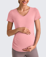 G4Free Activewear - Lightweight V Neck Side Ruched Maternity Short Sleeve -GF25KY453BA-S-GF25KY453BB-M-GF25KY453BC-L-GF25KY453BD-XL-GF25KY453BE-XXL