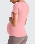 G4Free Activewear - Lightweight V Neck Side Ruched Maternity Short Sleeve -GF25KY453BA-S-GF25KY453BB-M-GF25KY453BC-L-GF25KY453BD-XL-GF25KY453BE-XXL
