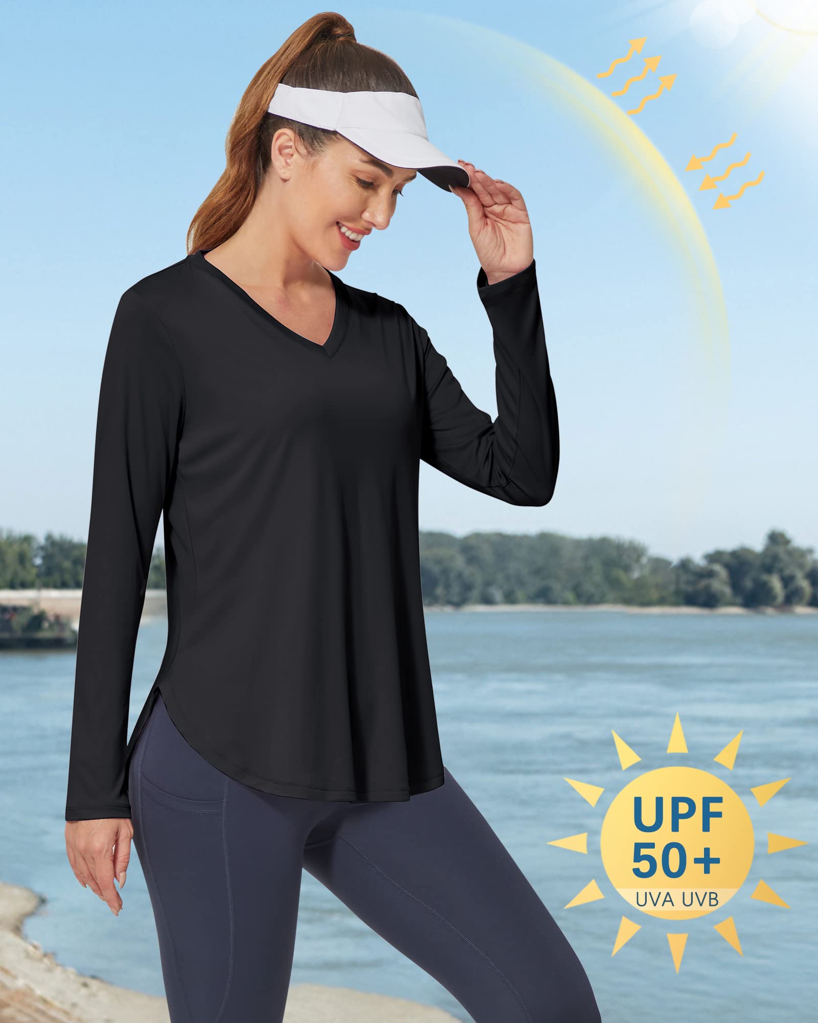 G4Free Activewear - Lightweight V Neck Sun Long Sleeve Workout Shirts Tops -GF23B139AF-XS-GF23B139CA-S-GF23B139CB-M-GF23B139CD-XL-GF23B139DF-XS
