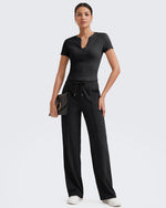 G4Free Activewear - Loose Front Pleats Drawstring Casual Pants -GF24J310AA-S-GF24J311AA-S-GF24J312AA-S-GF24J310AB-M-GF24J311AB-M