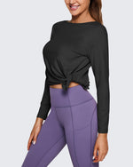 G4Free Activewear - Loose Scoop Neck Long Sleeve Daily Casual Shirts Tops -GF23B160BA-S-GF23B160BB-M-GF23B160BC-L-GF23B160BD-XL-GF23B160BE-XXL