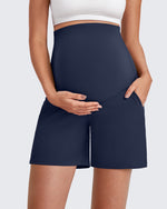 G4Free Activewear - Over The Belly Pregnancy Athletic Shorts 6'' -GF25EY556AF-XS-GF25EY556AA-S-GF25EY556AB-M-GF25EY556AC-L-GF25EY556AD-XL