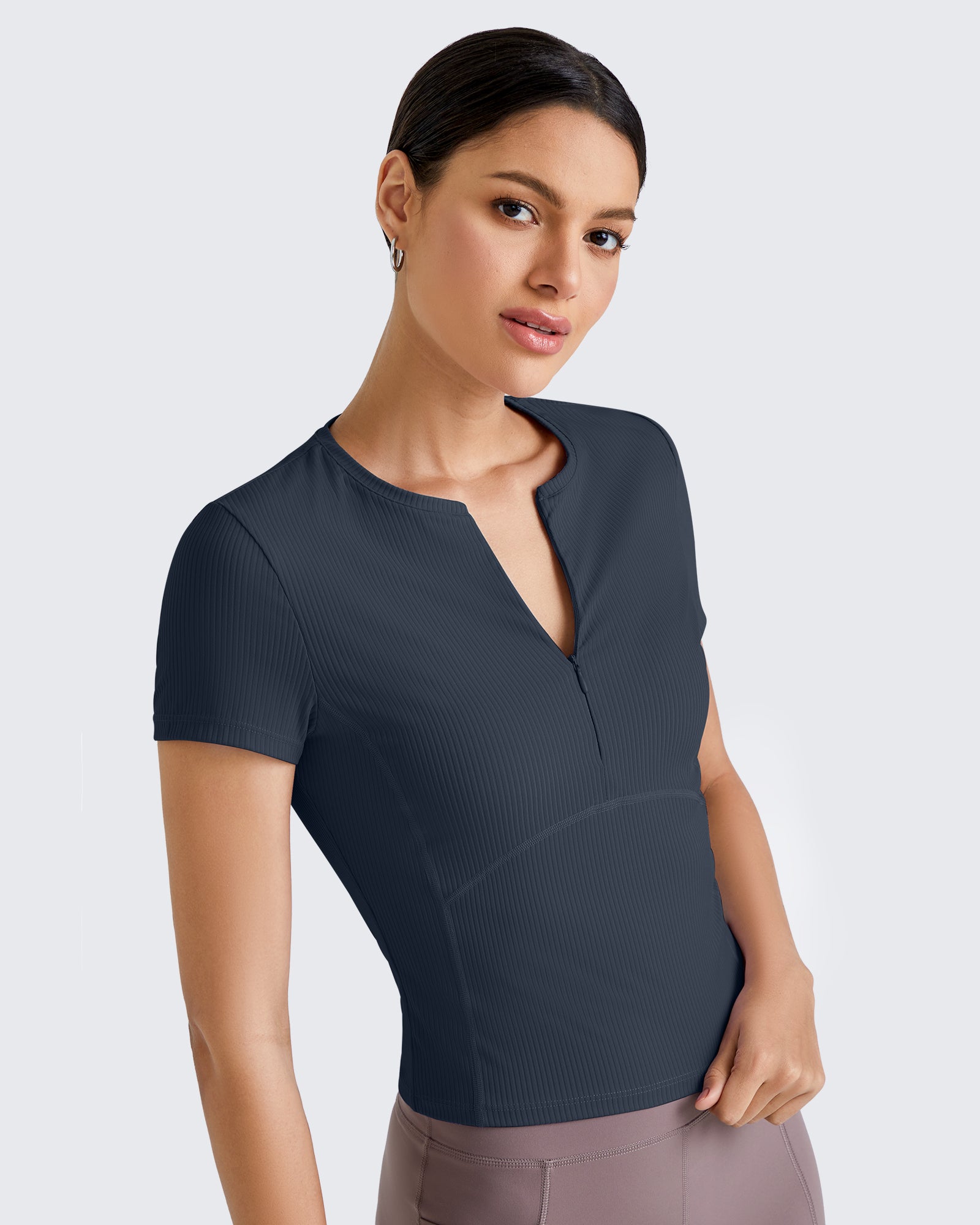 G4Free Activewear - Ribbed Half Zip Slim Work Out Short Sleeve -GF25K332AA-S-GF25K332AB-M-GF25K332AC-L-GF25K332AD-XL-GF25K332AF-XS