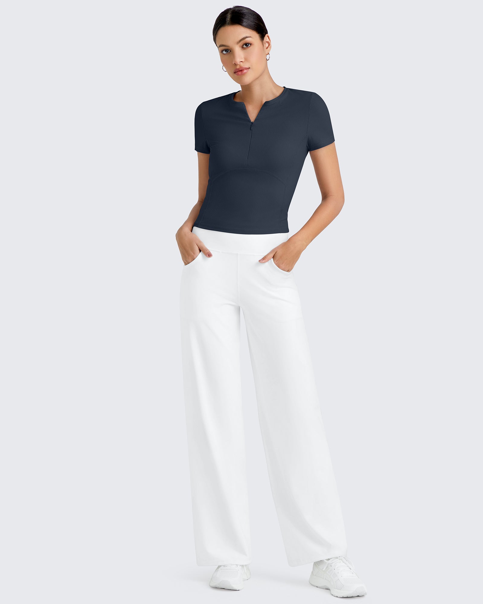 G4Free Activewear - Ribbed Half Zip Slim Work Out Short Sleeve -GF25K332AA-S-GF25K332AB-M-GF25K332AC-L-GF25K332AD-XL-GF25K332AF-XS