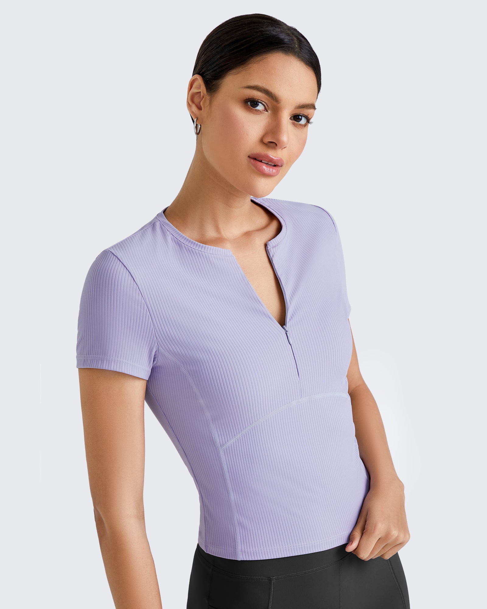 G4Free Activewear - Ribbed Half Zip Slim Work Out Short Sleeve -GF25K332AA-S-GF25K332AB-M-GF25K332AC-L-GF25K332AD-XL-GF25K332AF-XS