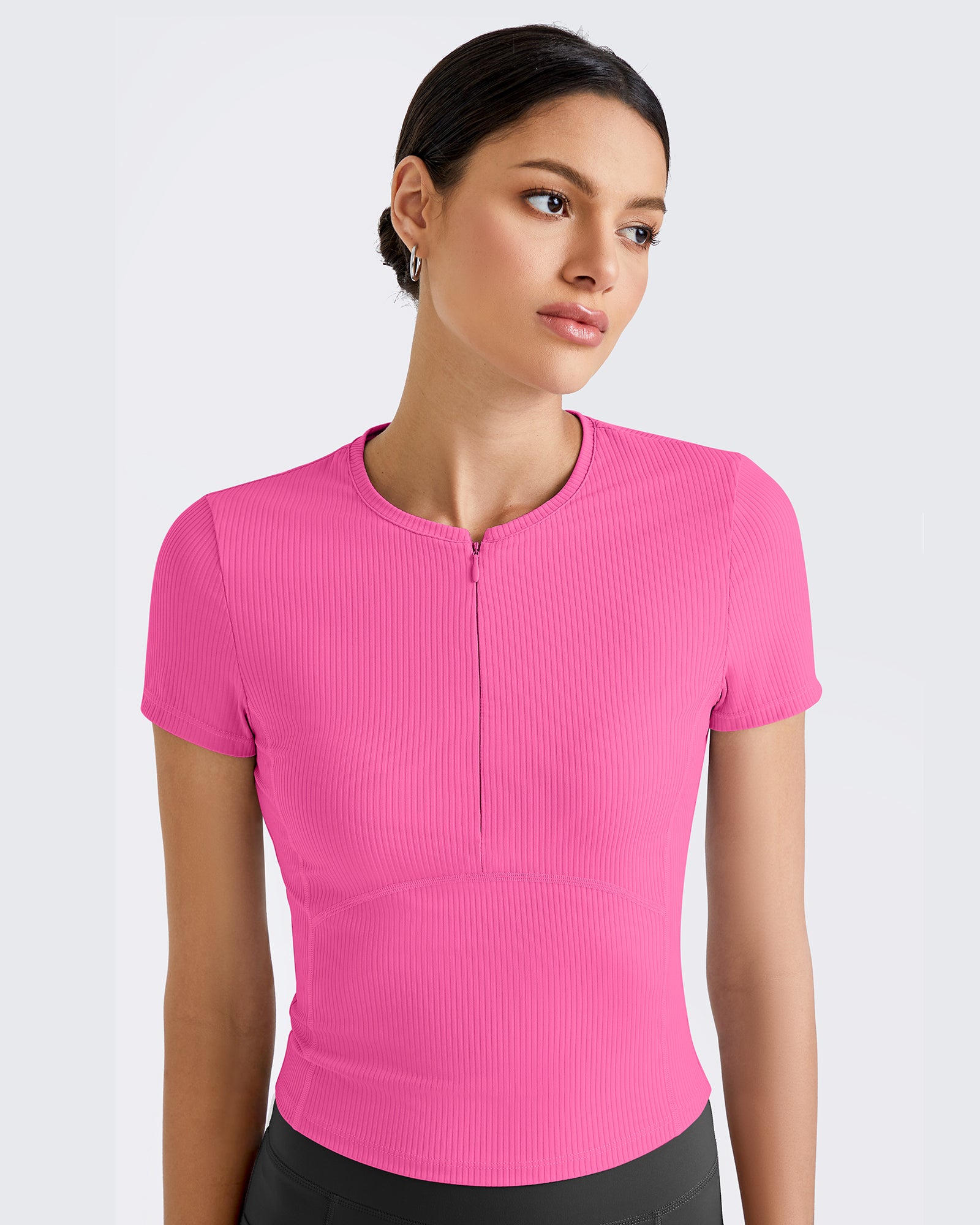 G4Free Activewear - Ribbed Half Zip Slim Work Out Short Sleeve -GF25K332AA-S-GF25K332AB-M-GF25K332AC-L-GF25K332AD-XL-GF25K332AF-XS