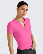 G4Free Activewear - Ribbed Half Zip Slim Work Out Short Sleeve -GF25K332AA-S-GF25K332AB-M-GF25K332AC-L-GF25K332AD-XL-GF25K332AF-XS