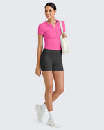 G4Free Activewear - Ribbed Half Zip Slim Work Out Short Sleeve -GF25K332AA-S-GF25K332AB-M-GF25K332AC-L-GF25K332AD-XL-GF25K332AF-XS