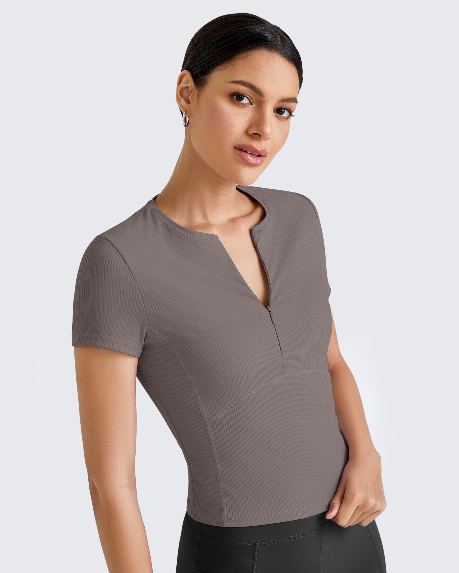 G4Free Activewear - Ribbed Half Zip Slim Work Out Short Sleeve -GF25K332AA-S-GF25K332AB-M-GF25K332AC-L-GF25K332AD-XL-GF25K332AF-XS