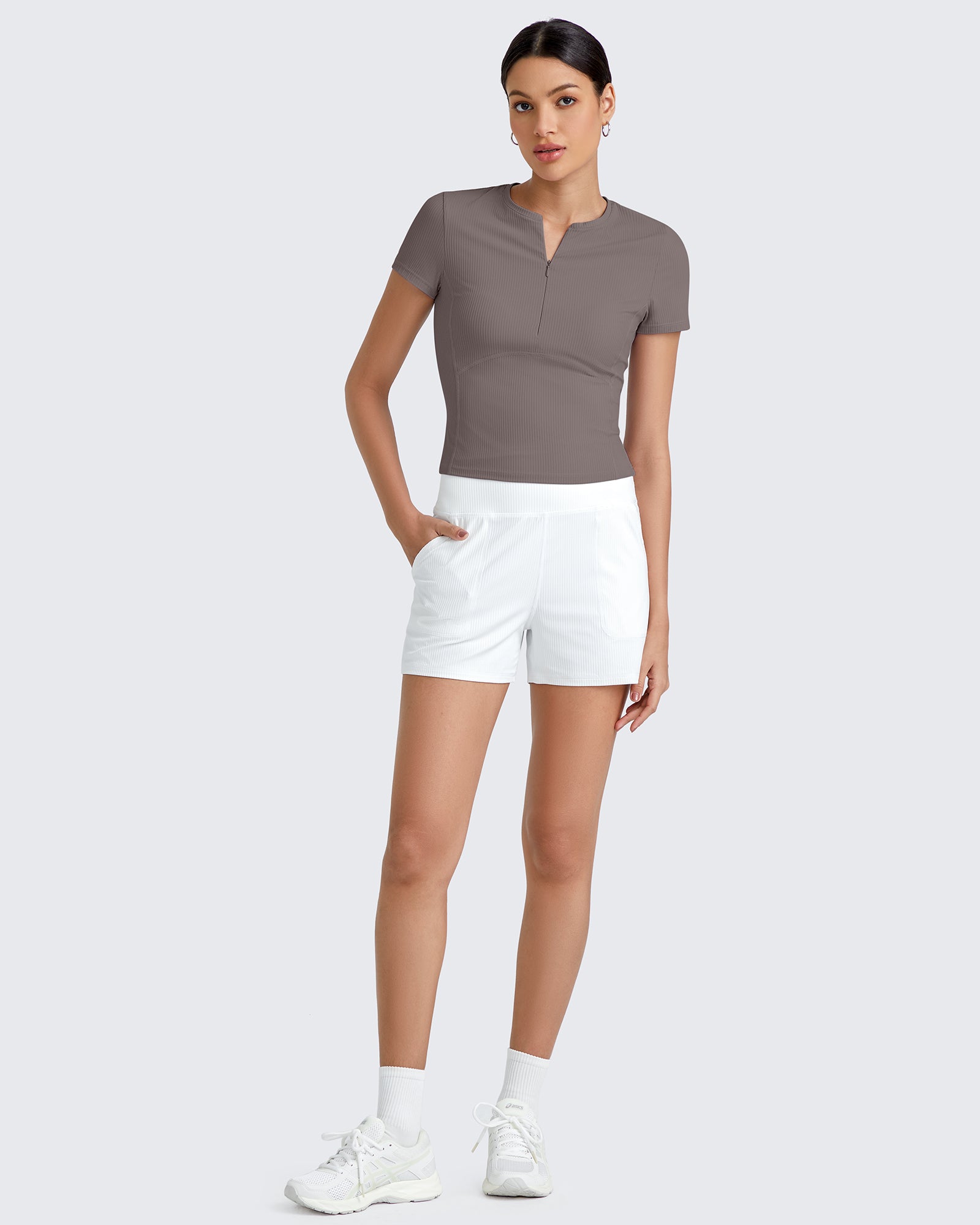 G4Free Activewear - Ribbed Half Zip Slim Work Out Short Sleeve -GF25K332AA-S-GF25K332AB-M-GF25K332AC-L-GF25K332AD-XL-GF25K332AF-XS