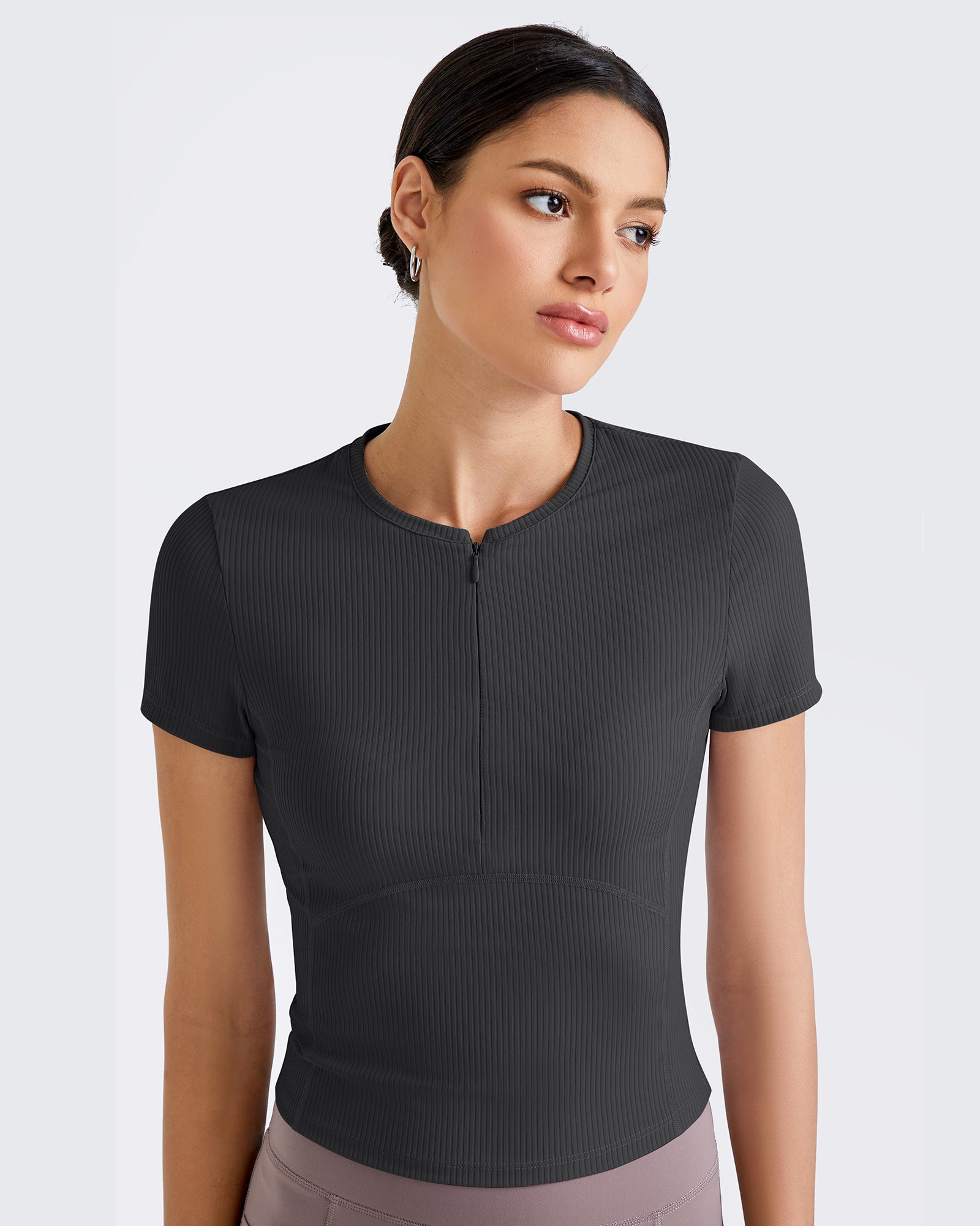 G4Free Activewear - Ribbed Half Zip Slim Work Out Short Sleeve -GF25K332AA-S-GF25K332AB-M-GF25K332AC-L-GF25K332AD-XL-GF25K332AF-XS