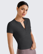 G4Free Activewear - Ribbed Half Zip Slim Work Out Short Sleeve -GF25K332AA-S-GF25K332AB-M-GF25K332AC-L-GF25K332AD-XL-GF25K332AF-XS