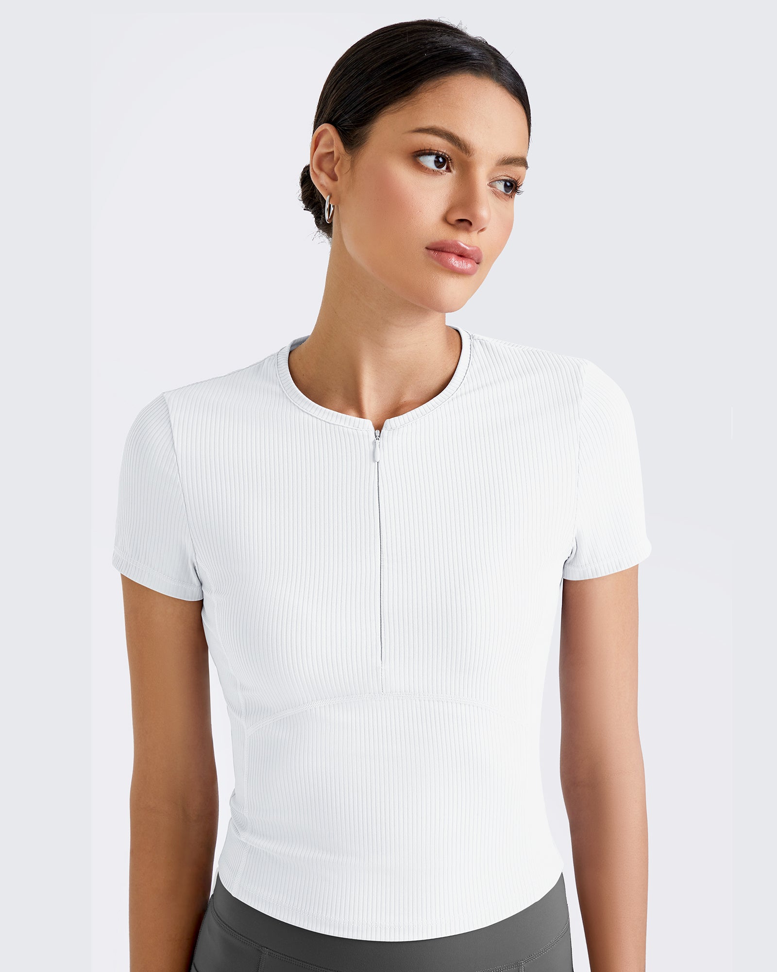 G4Free Activewear - Ribbed Half Zip Slim Work Out Short Sleeve -GF25K332AA-S-GF25K332AB-M-GF25K332AC-L-GF25K332AD-XL-GF25K332AF-XS