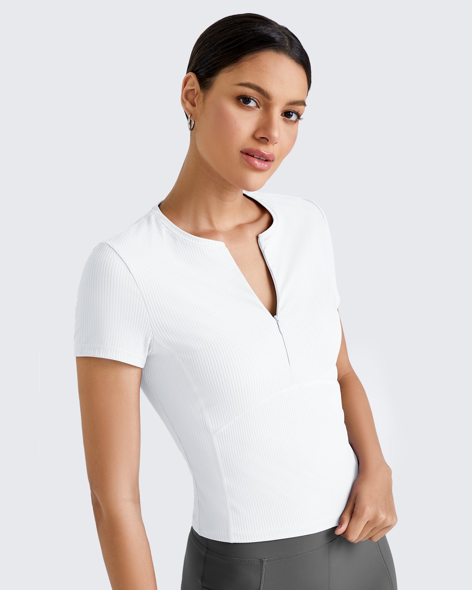 G4Free Activewear - Ribbed Half Zip Slim Work Out Short Sleeve -GF25K332AA-S-GF25K332AB-M-GF25K332AC-L-GF25K332AD-XL-GF25K332AF-XS