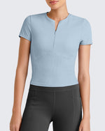 G4Free Activewear - Ribbed Half Zip Slim Work Out Short Sleeve -GF25K332AA-S-GF25K332AB-M-GF25K332AC-L-GF25K332AD-XL-GF25K332AF-XS