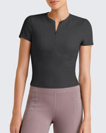 G4Free Activewear - Ribbed Half Zip Slim Work Out Short Sleeve -GF25K332AA-S-GF25K332AB-M-GF25K332AC-L-GF25K332AD-XL-GF25K332AF-XS