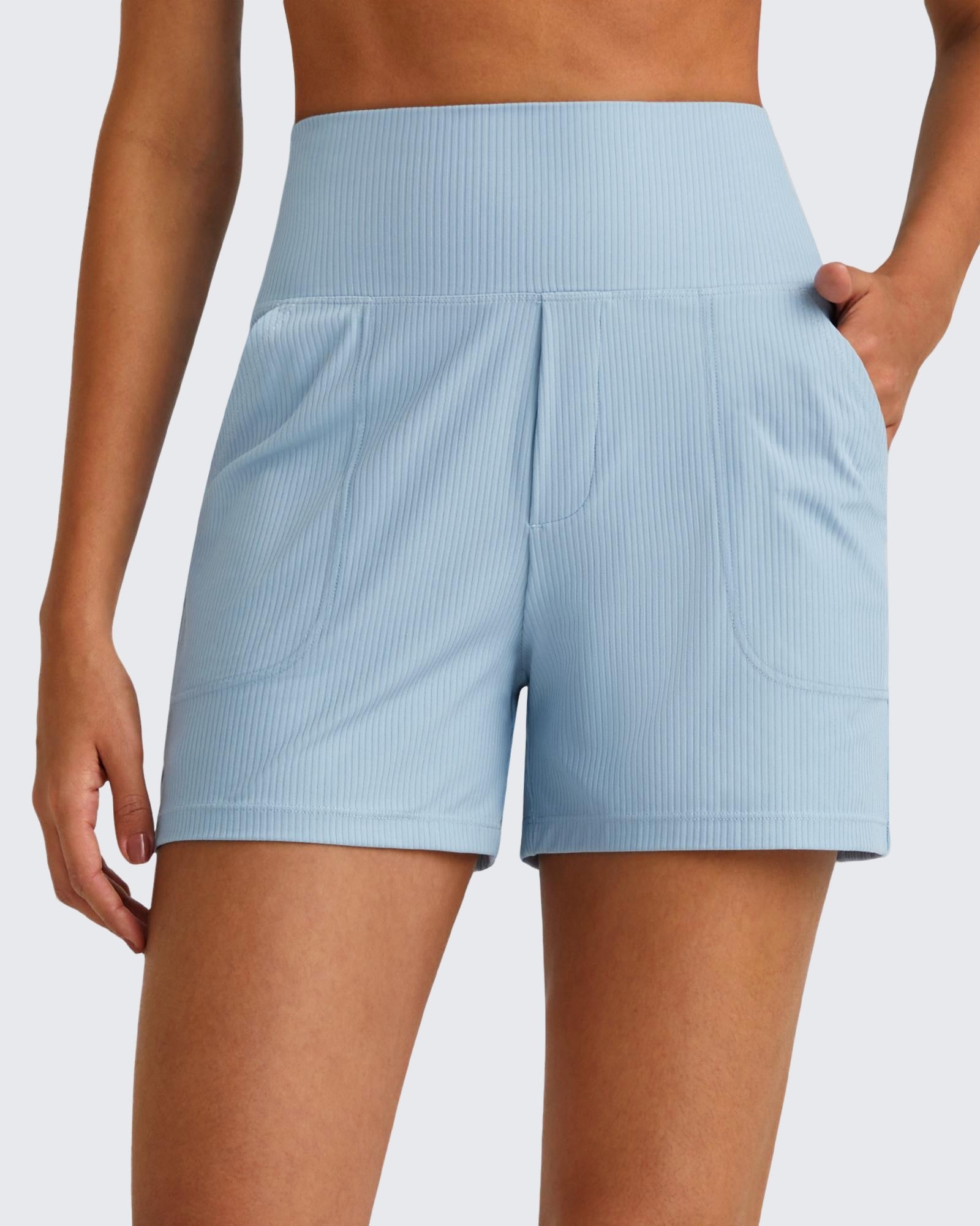 G4Free Activewear - Ribbed High-Rise Dressy Casual Shorts -GF25E304AA-S-GF25E304AB-M-GF25E304AC-L-GF25E304AD-XL-GF25E304AE-XXL