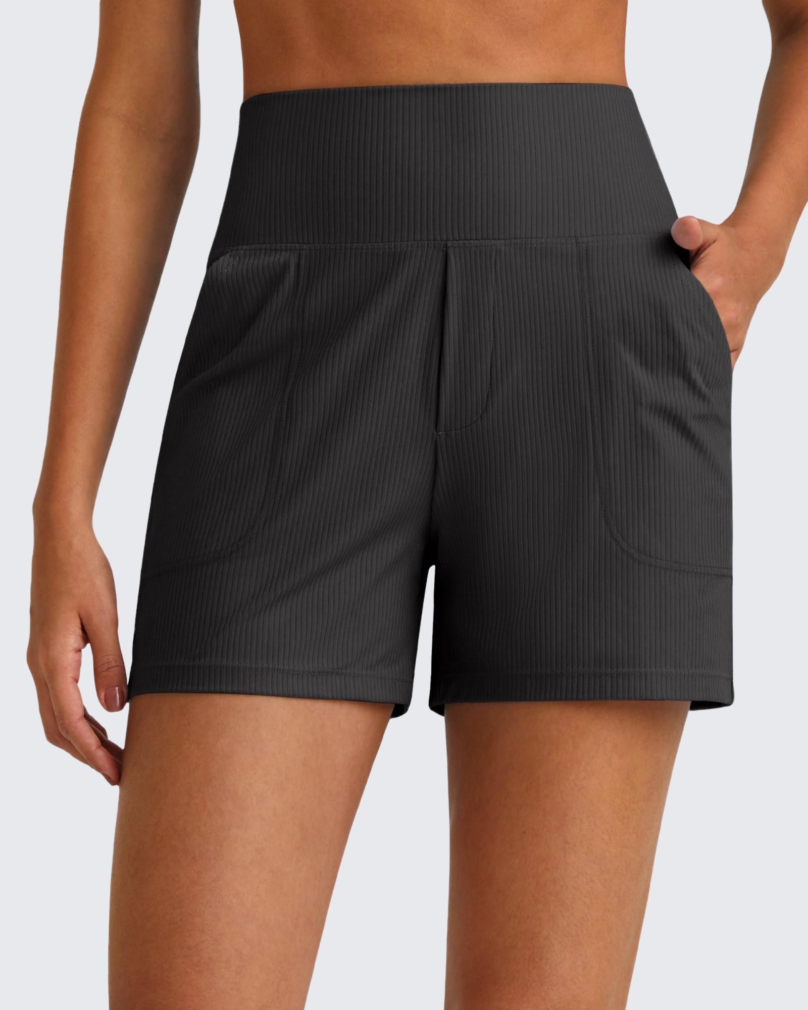G4Free Activewear - Ribbed High-Rise Dressy Casual Shorts -GF25E304AA-S-GF25E304AB-M-GF25E304AC-L-GF25E304AD-XL-GF25E304AE-XXL