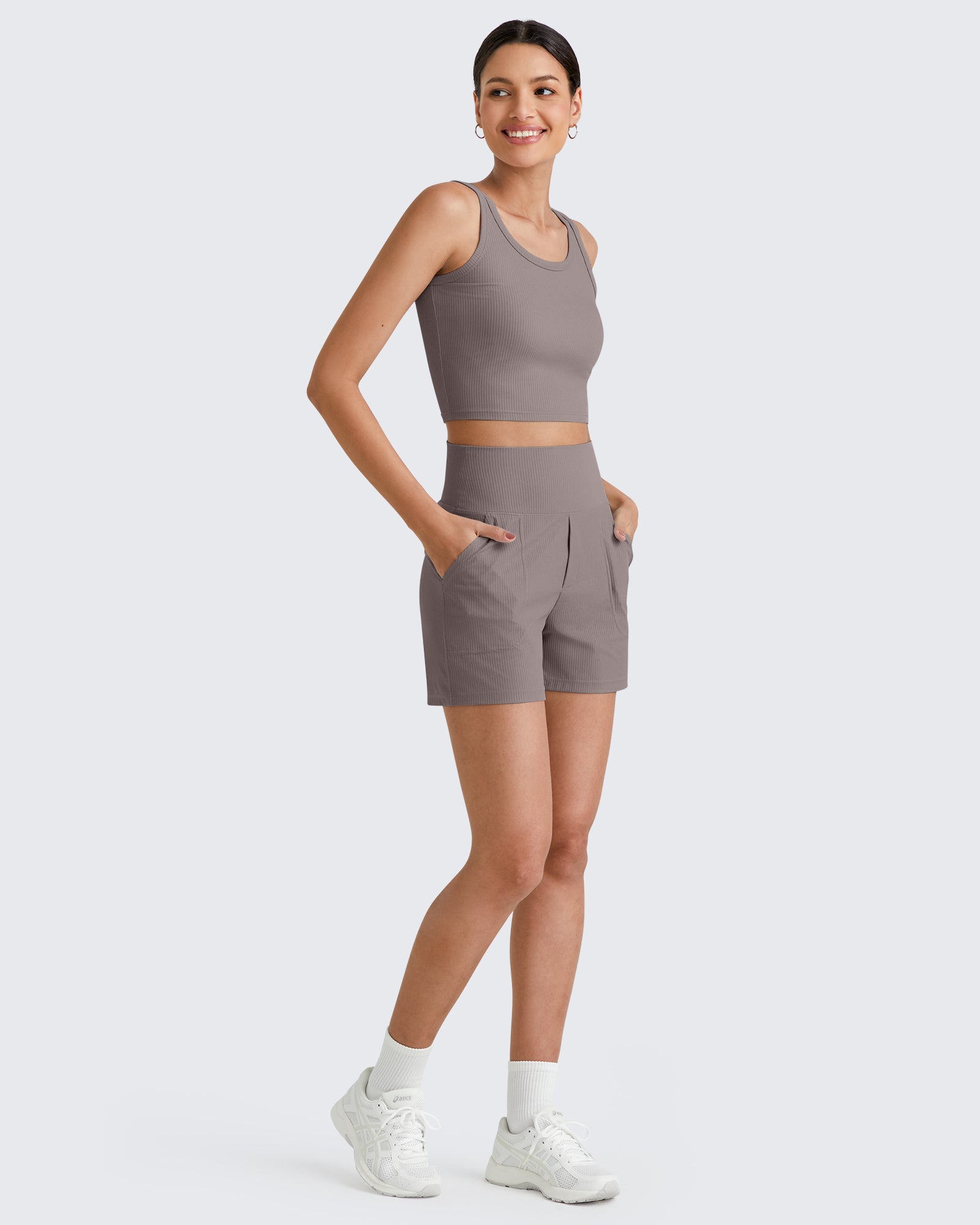 G4Free Activewear - Ribbed High-Rise Dressy Casual Shorts -GF25E304AA-S-GF25E304AB-M-GF25E304AC-L-GF25E304AD-XL-GF25E304AE-XXL
