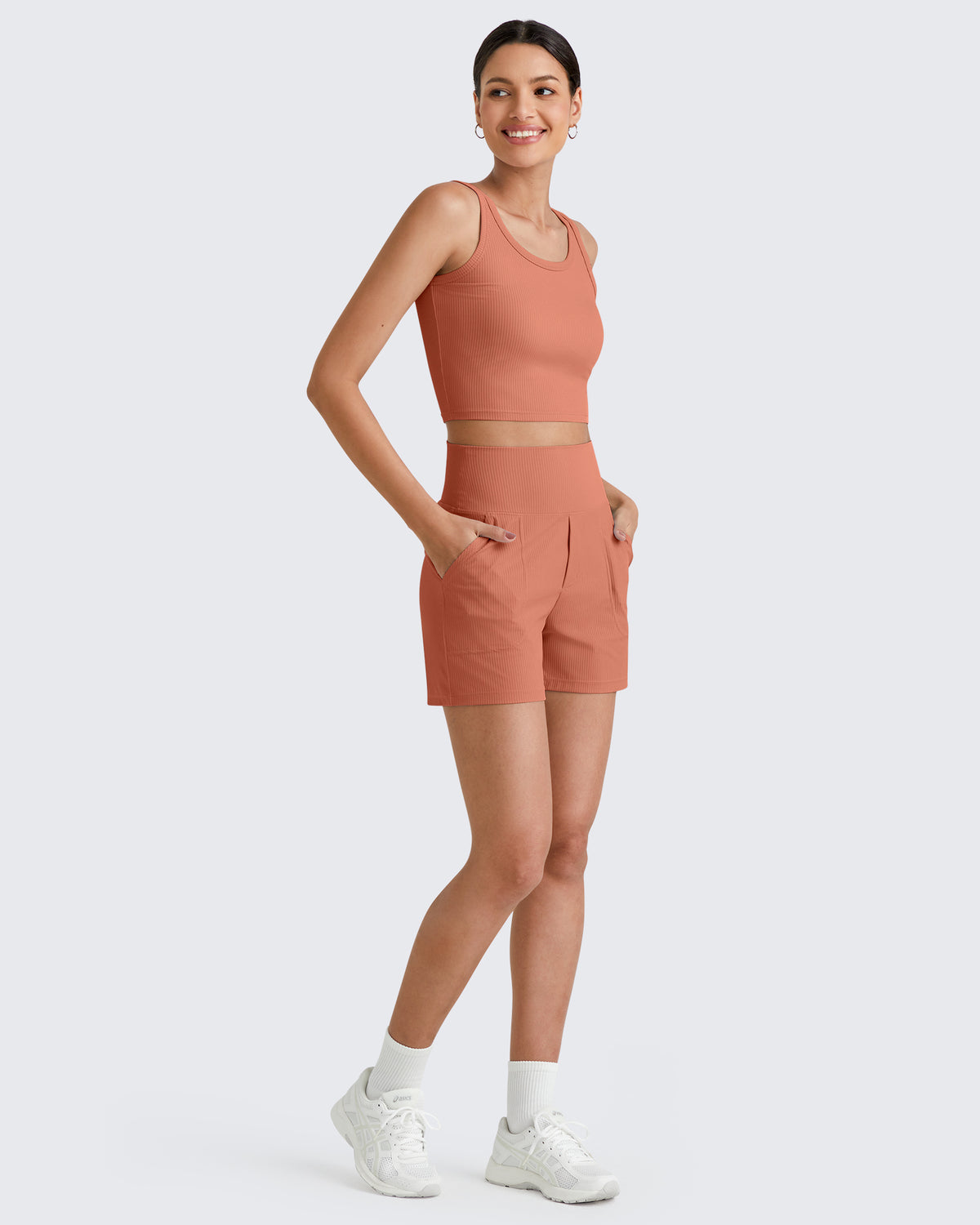 G4Free Activewear - Ribbed High-Rise Dressy Casual Shorts -GF25E304AA-S-GF25E304AB-M-GF25E304AC-L-GF25E304AD-XL-GF25E304AE-XXL