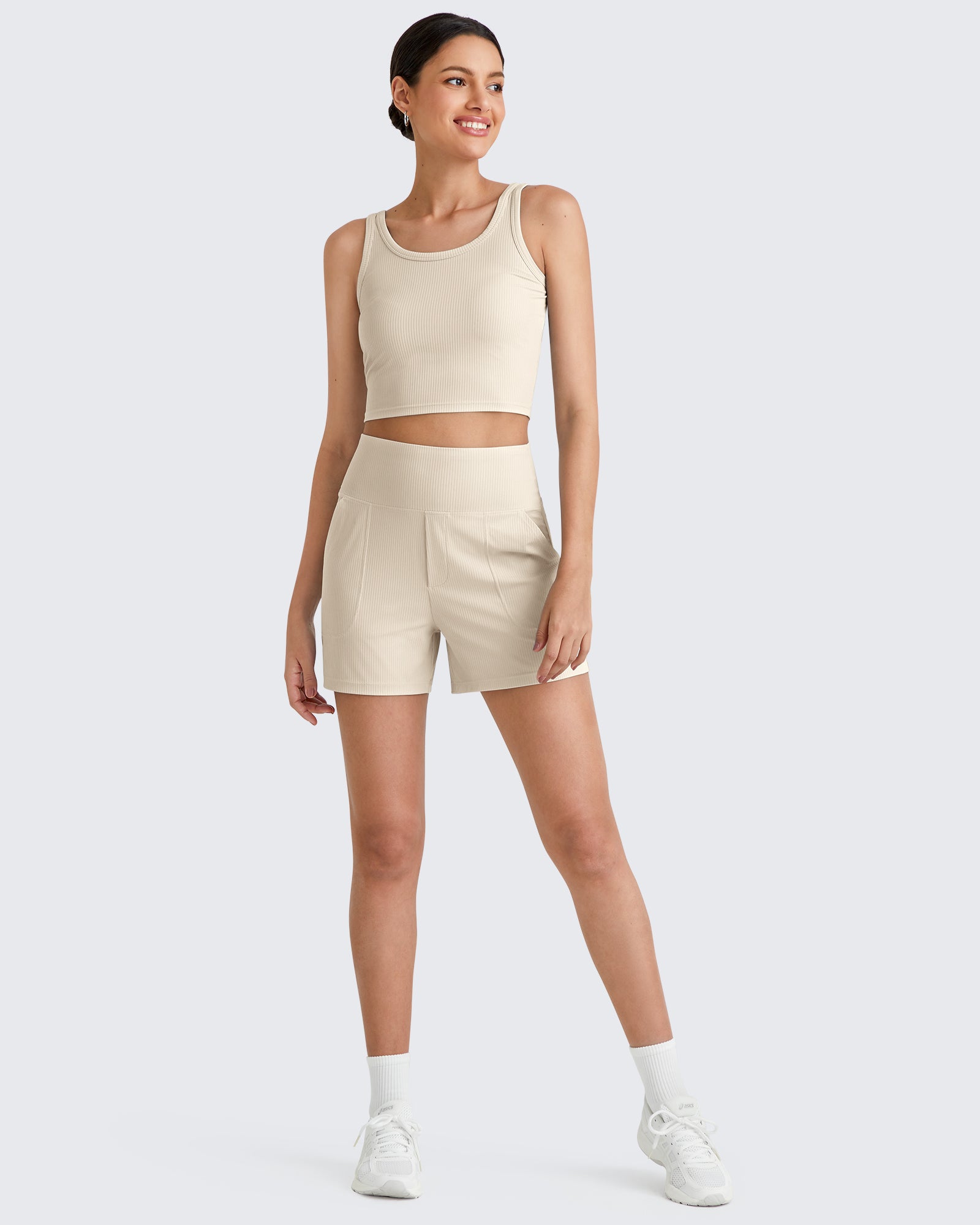 G4Free Activewear - Ribbed High-Rise Dressy Casual Shorts -GF25E304AA-S-GF25E304AB-M-GF25E304AC-L-GF25E304AD-XL-GF25E304AE-XXL