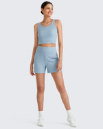 G4Free Activewear - Ribbed High-Rise Dressy Casual Shorts -GF25E304AA-S-GF25E304AB-M-GF25E304AC-L-GF25E304AD-XL-GF25E304AE-XXL