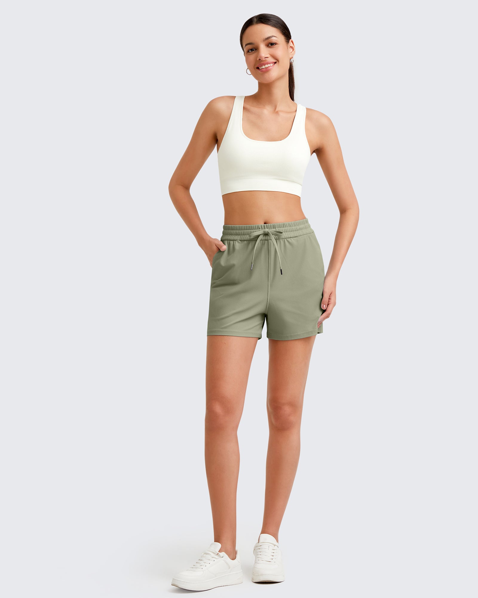 G4Free Activewear - Ribbed Mid-Rise Drawstring Shorts -GF25E318AA-S-GF25E318AB-M-GF25E318AC-L-GF25E318AD-XL-GF25E318AE-XXL
