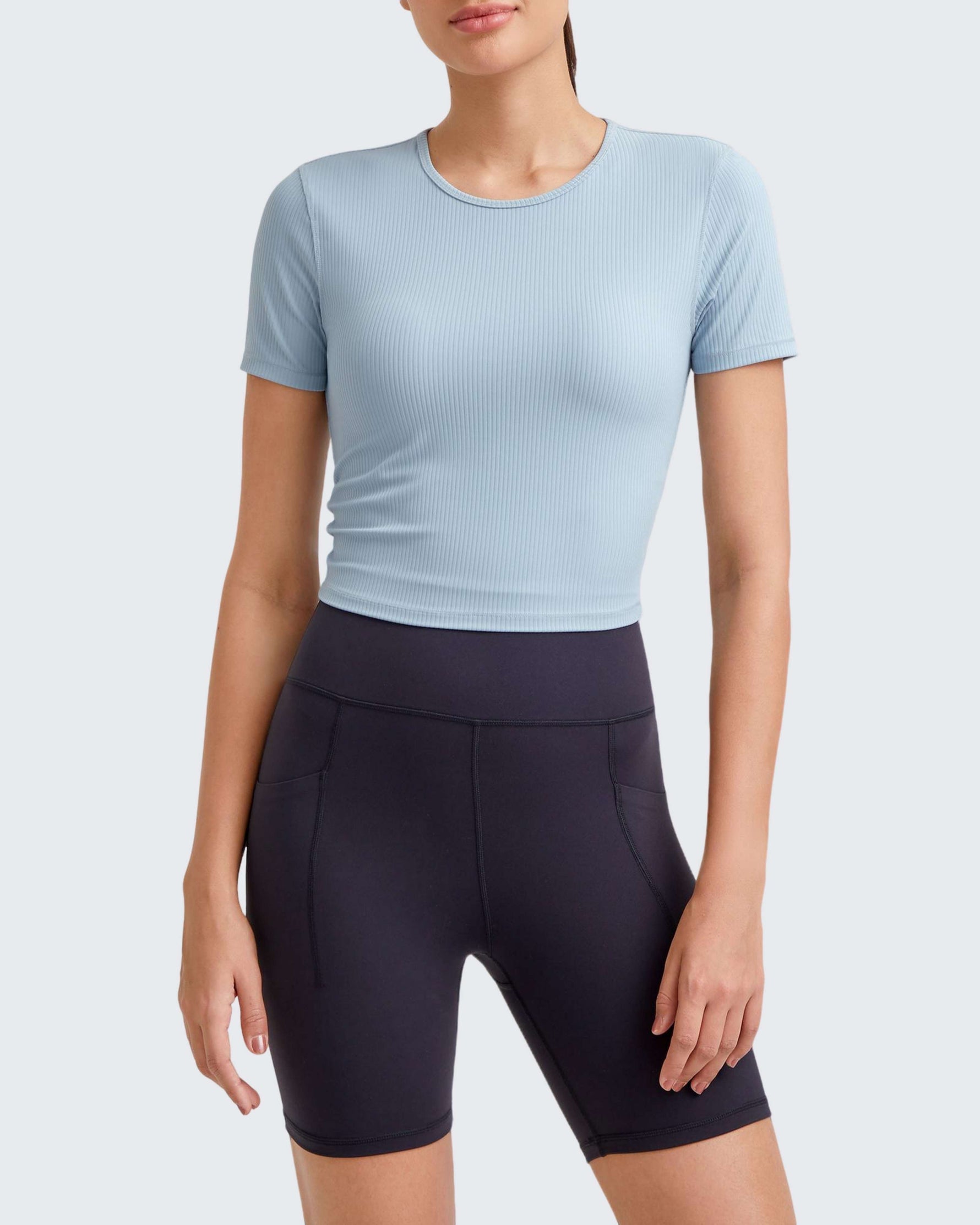 G4Free Activewear - Ribbed Slim Workout Crop Short Sleeve -GF25K320CA-S-GF25K320CB-M-GF25K320CC-L-GF25K320CD-XL-GF25K320CF-XS
