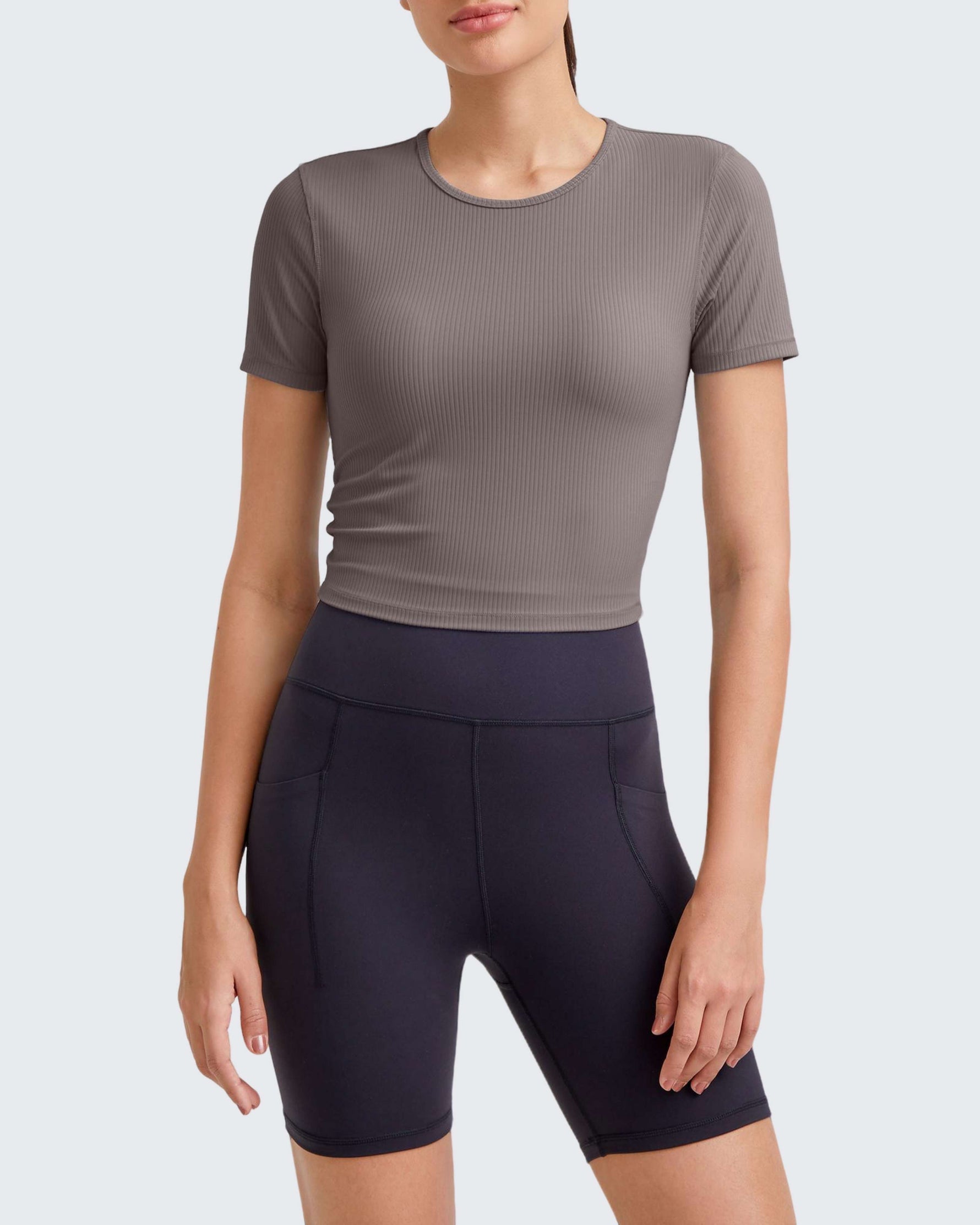 G4Free Activewear - Ribbed Slim Workout Crop Short Sleeve -GF25K320CA-S-GF25K320CB-M-GF25K320CC-L-GF25K320CD-XL-GF25K320CF-XS