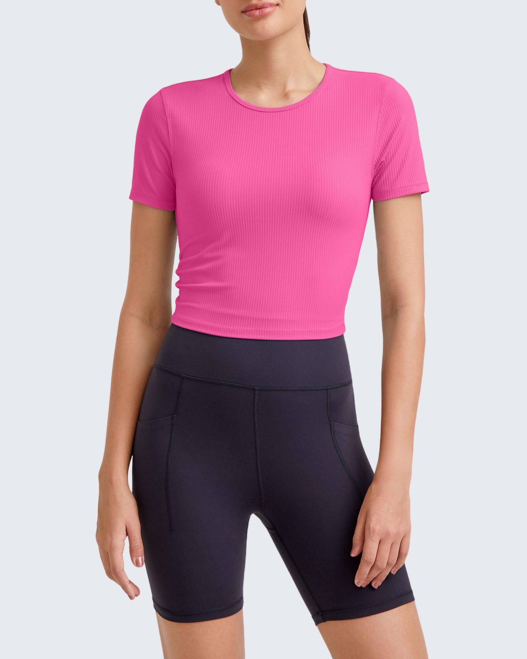 G4Free Activewear - Ribbed Slim Workout Crop Short Sleeve -GF25K320CA-S-GF25K320CB-M-GF25K320CC-L-GF25K320CD-XL-GF25K320CF-XS