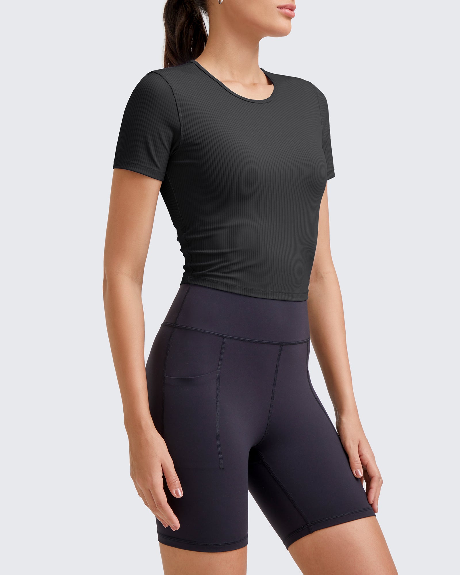 G4Free Activewear - Ribbed Slim Workout Crop Short Sleeve -GF25K320CA-S-GF25K320CB-M-GF25K320CC-L-GF25K320CD-XL-GF25K320CF-XS