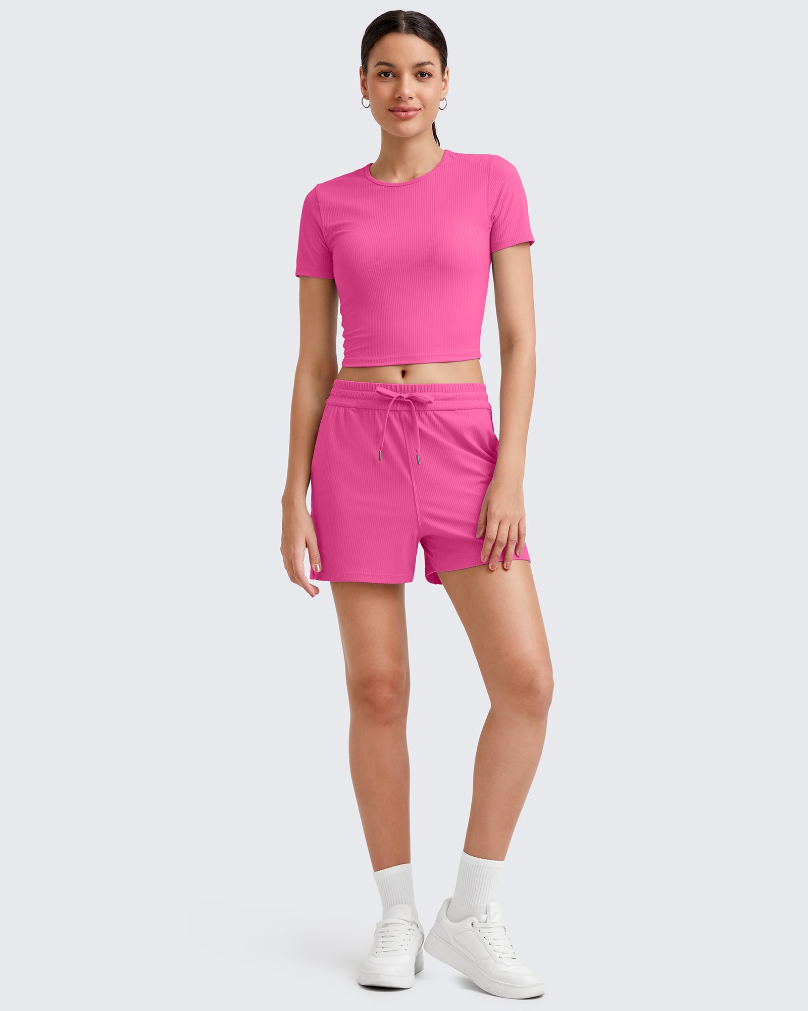 G4Free Activewear - Ribbed Slim Workout Crop Short Sleeve -GF25K320CA-S-GF25K320CB-M-GF25K320CC-L-GF25K320CD-XL-GF25K320CF-XS