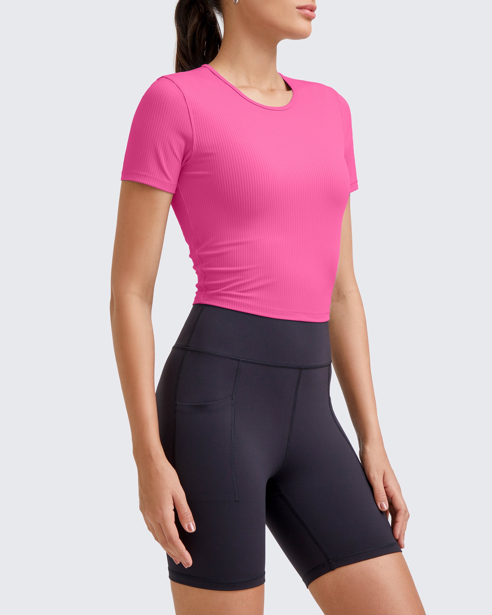 G4Free Activewear - Ribbed Slim Workout Crop Short Sleeve -GF25K320CA-S-GF25K320CB-M-GF25K320CC-L-GF25K320CD-XL-GF25K320CF-XS
