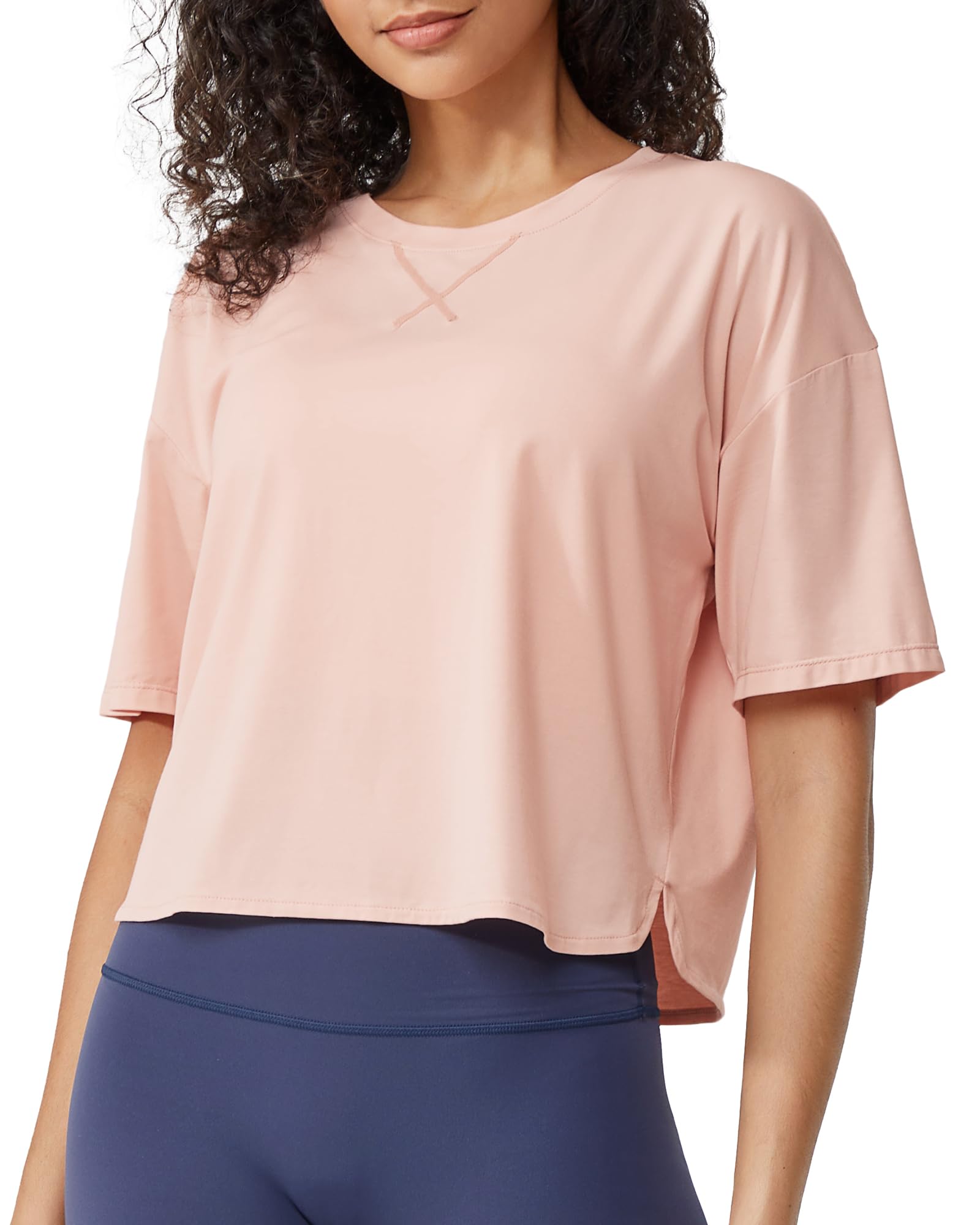 G4Free Activewear - Scoop Neck Short Sleeve Workout Crop Tops -GF24B199BA-S-GF24B199BB-M-GF24B199BC-L-GF24B199BD-XL-GF24B199BE-XXL