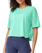 G4Free Activewear - Scoop Neck Short Sleeve Workout Crop Tops -GF24B199BA-S-GF24B199BB-M-GF24B199BC-L-GF24B199BD-XL-GF24B199BE-XXL