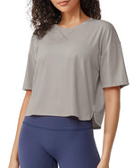 G4Free Activewear - Scoop Neck Short Sleeve Workout Crop Tops -GF24B199BA-S-GF24B199BB-M-GF24B199BC-L-GF24B199BD-XL-GF24B199BE-XXL