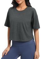 G4Free Activewear - Scoop Neck Short Sleeve Workout Crop Tops -GF24B199BA-S-GF24B199BB-M-GF24B199BC-L-GF24B199BD-XL-GF24B199BE-XXL