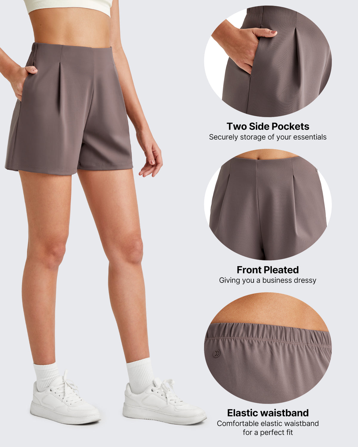 G4Free Activewear - ShiftReady High-Rise Pleated Work Shorts 5'' -GF25E395FA-S-GF25E395FB-M-GF25E395FC-L-GF25E395FD-XL-GF25E395FE-XXL