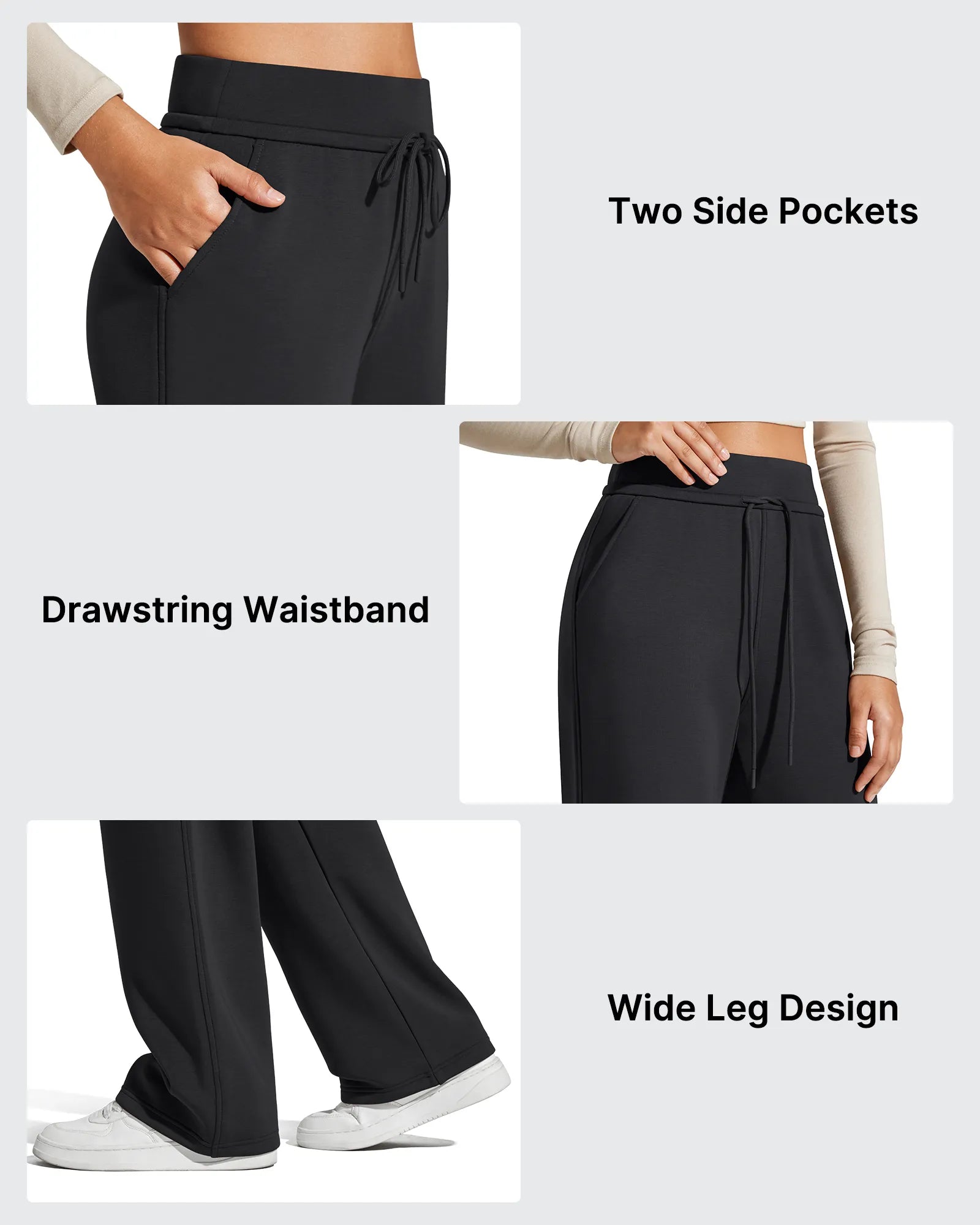 G4Free Activewear - Smoofit Elastic Drawstring Fleece Lined Wide Leg Sweatpants -GF25J723AA-S-GF25J724AA-S-GF25J725AA-S-GF25J723AB-M-GF25J724AB-M