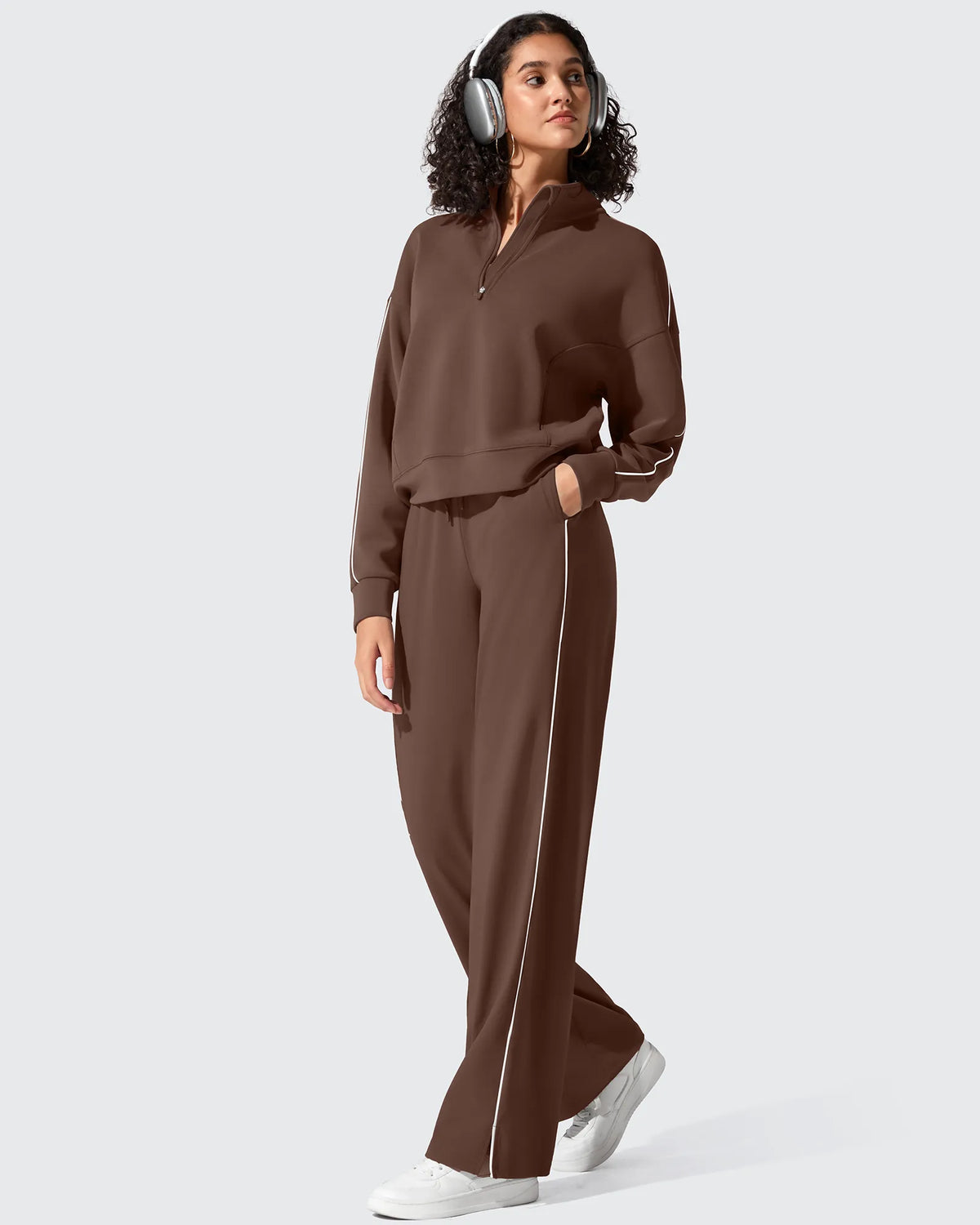 G4Free Activewear - Smoofit Half-Zip White Piping Mock Neck Pullover Sweatshirts -GF25F557AF-XS-GF25F557AA-S-GF25F557AB-M-GF25F557AC-L-GF25F557AD-XL