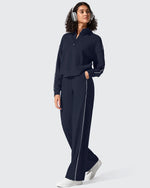 G4Free Activewear - Smoofit Half-Zip White Piping Mock Neck Pullover Sweatshirts -GF25F557AF-XS-GF25F557AA-S-GF25F557AB-M-GF25F557AC-L-GF25F557AD-XL