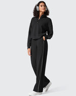 G4Free Activewear - Smoofit Half-Zip White Piping Mock Neck Pullover Sweatshirts -GF25F557AF-XS-GF25F557AA-S-GF25F557AB-M-GF25F557AC-L-GF25F557AD-XL