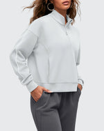 G4Free Activewear - Smoofit Half-Zip White Piping Mock Neck Pullover Sweatshirts -GF25F557AF-XS-GF25F557AA-S-GF25F557AB-M-GF25F557AC-L-GF25F557AD-XL
