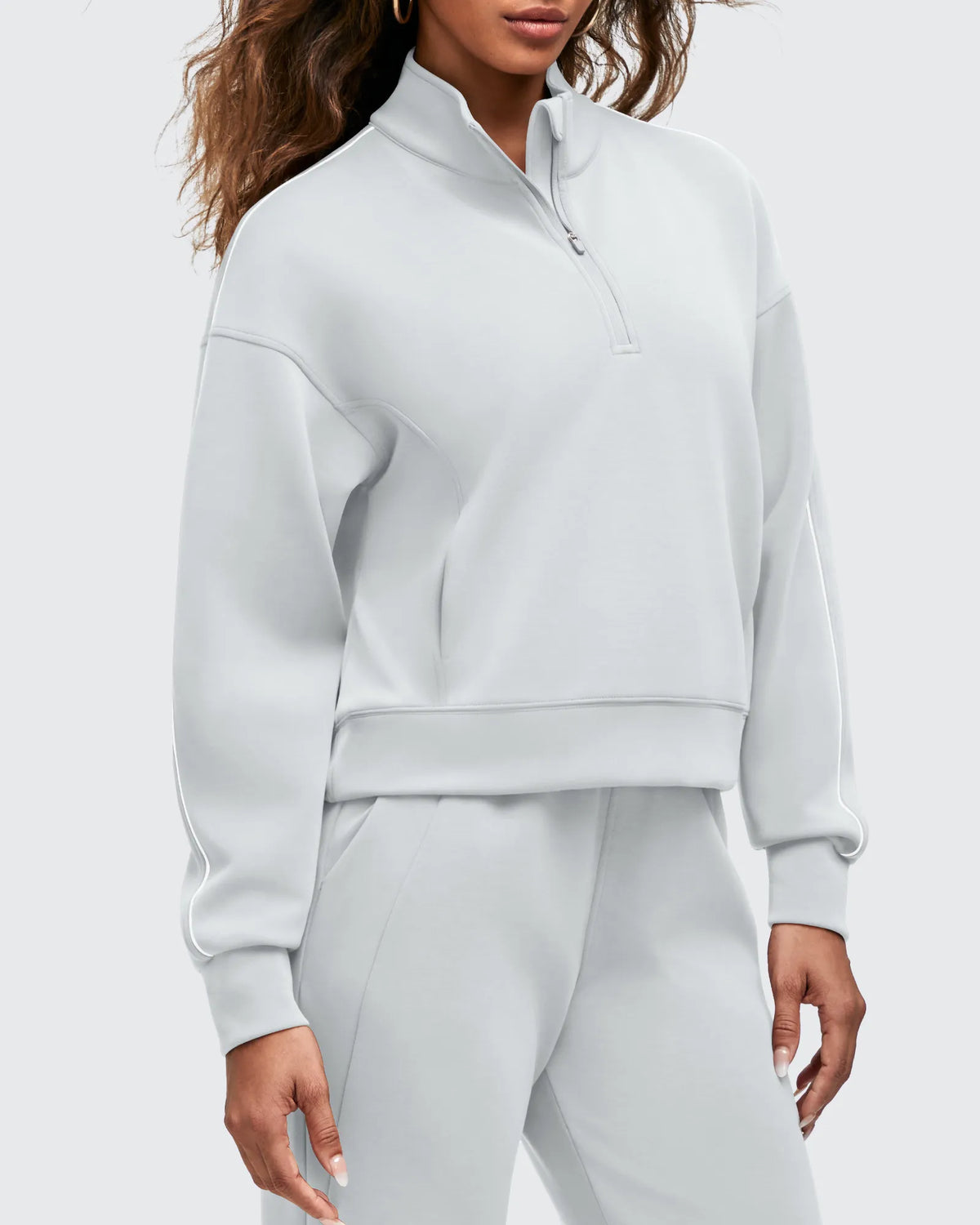 G4Free Activewear - Smoofit Half-Zip White Piping Mock Neck Pullover Sweatshirts -GF25F557AF-XS-GF25F557AA-S-GF25F557AB-M-GF25F557AC-L-GF25F557AD-XL