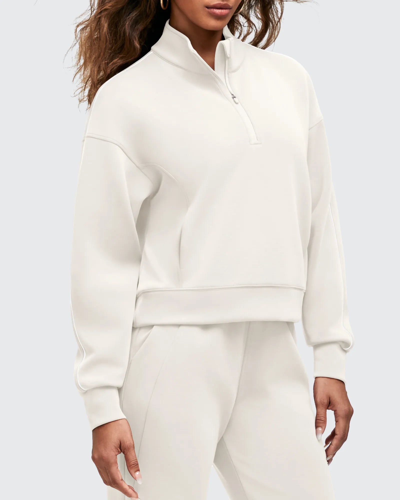 G4Free Activewear - Smoofit Half-Zip White Piping Mock Neck Pullover Sweatshirts -GF25F557AF-XS-GF25F557AA-S-GF25F557AB-M-GF25F557AC-L-GF25F557AD-XL